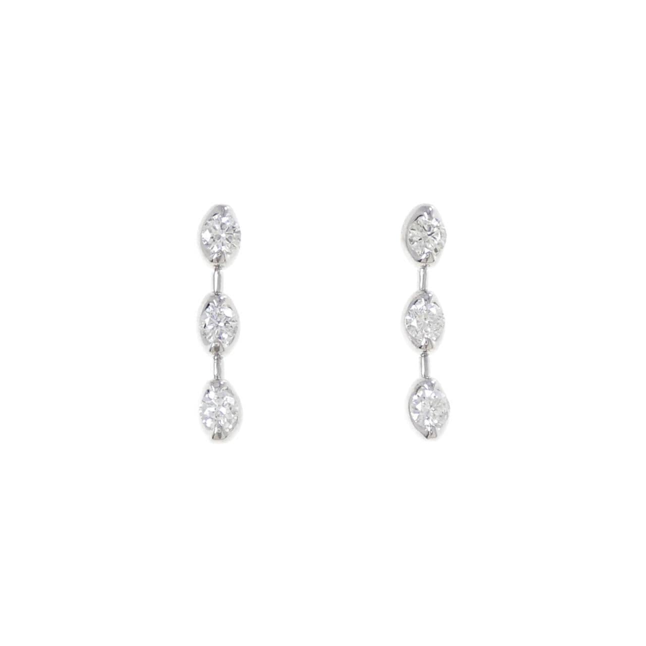 K14WG スリーストーン ダイヤモンド ピアス 0.60CT