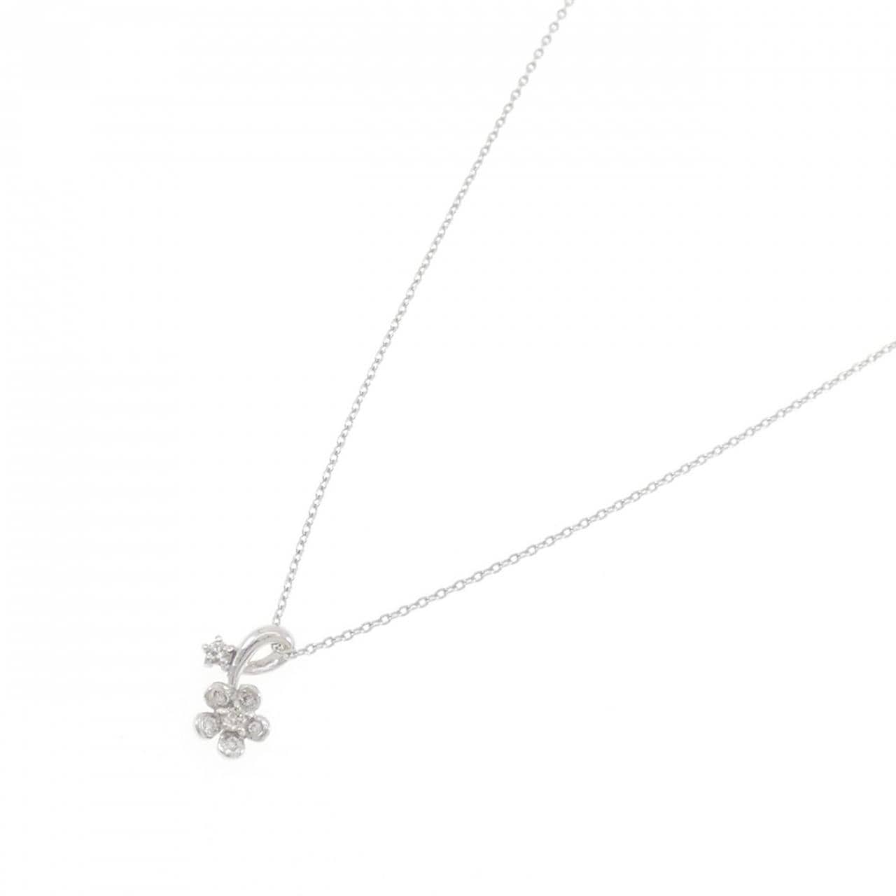 K18WG フラワー ダイヤモンド ネックレス 0.05CT