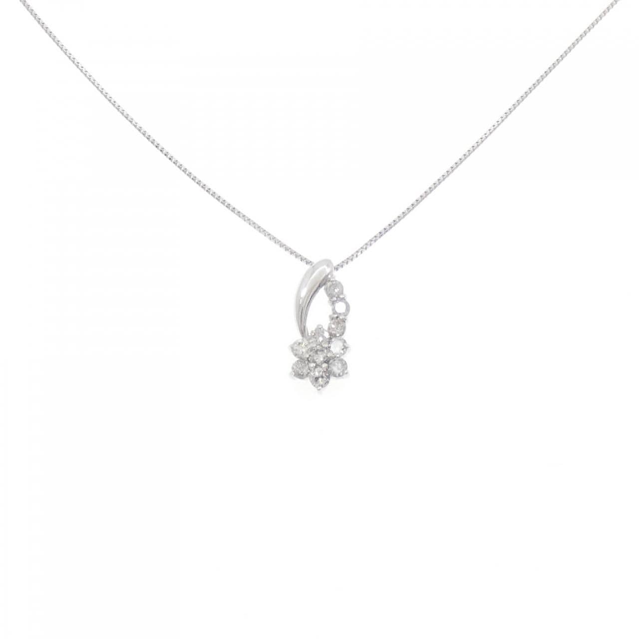 K18WG フラワー ダイヤモンド ネックレス 0.30CT