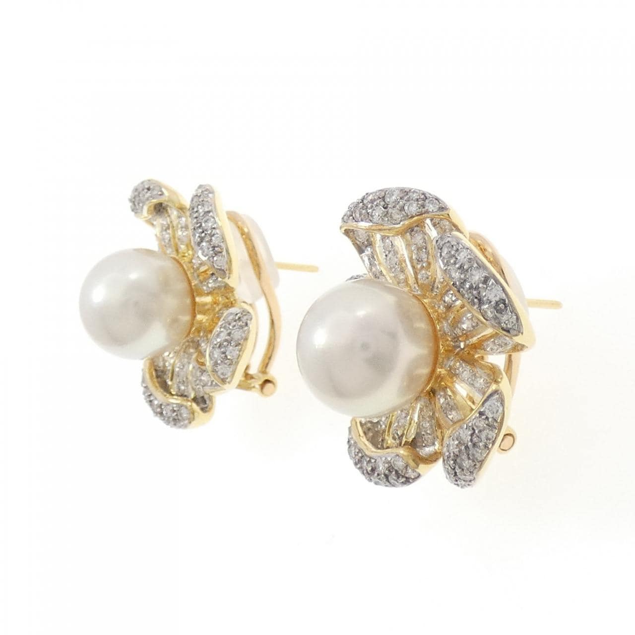 K18YG/K18WG フラワー アコヤパール ピアス 10.5mm