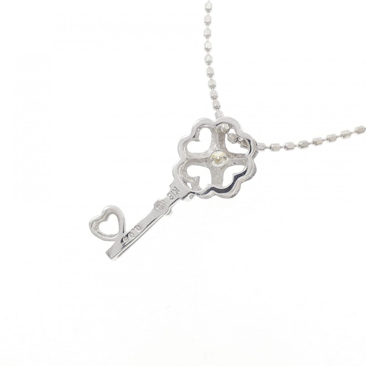 K18WG  クローバー×キー ダイヤモンド ネックレス 0.05CT