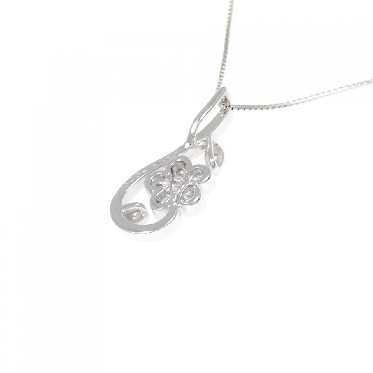 K18WG/PT フラワー ダイヤモンド ネックレス 0.06CT