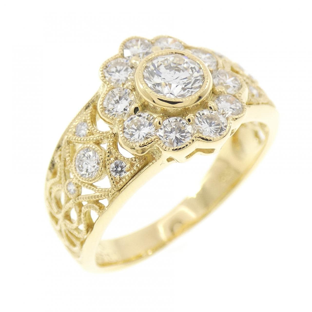 K18YG フラワー ダイヤモンド リング 0.402CT
