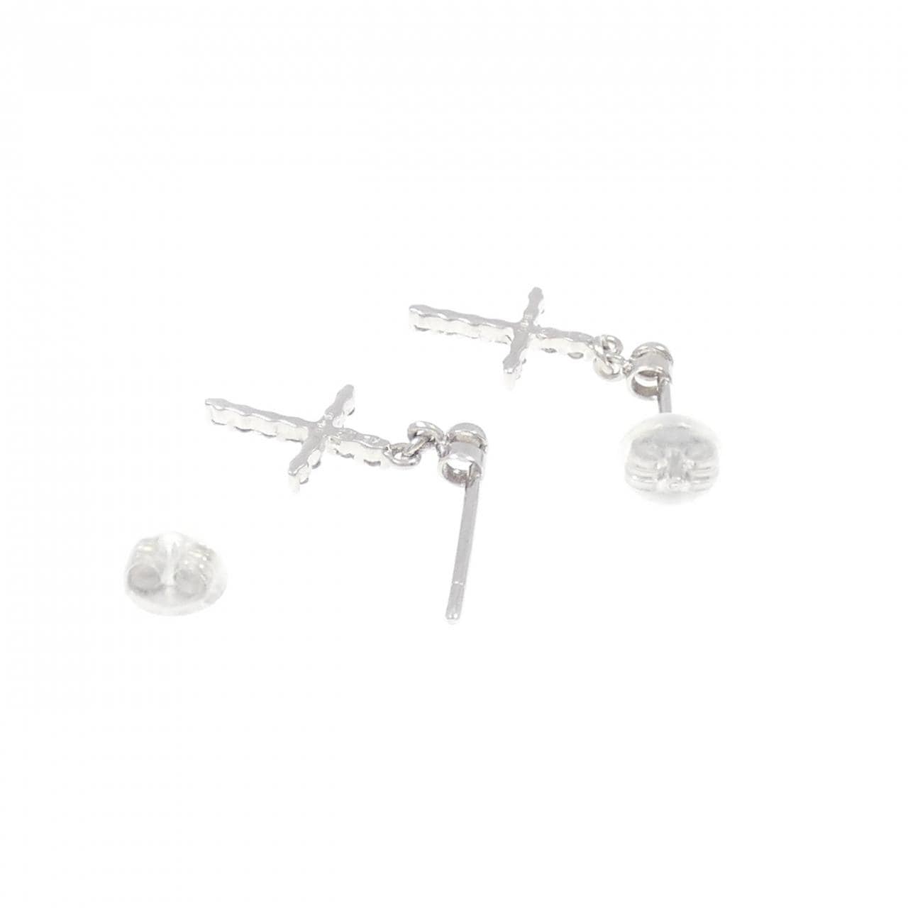 K18WG Cross Diamond Earrings 0.12CT