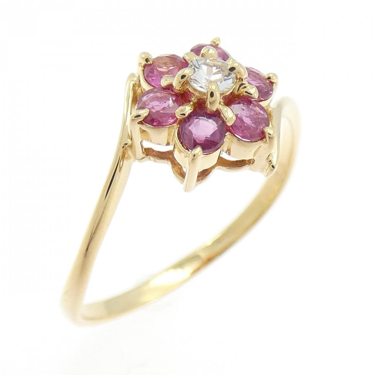 K18YG フラワー ルビー リング 0.50CT