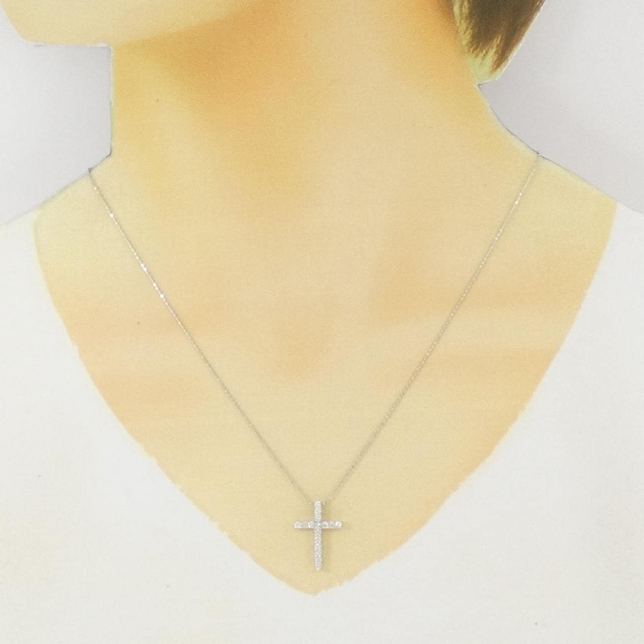 K18WG クロス ダイヤモンド ネックレス 0.32CT