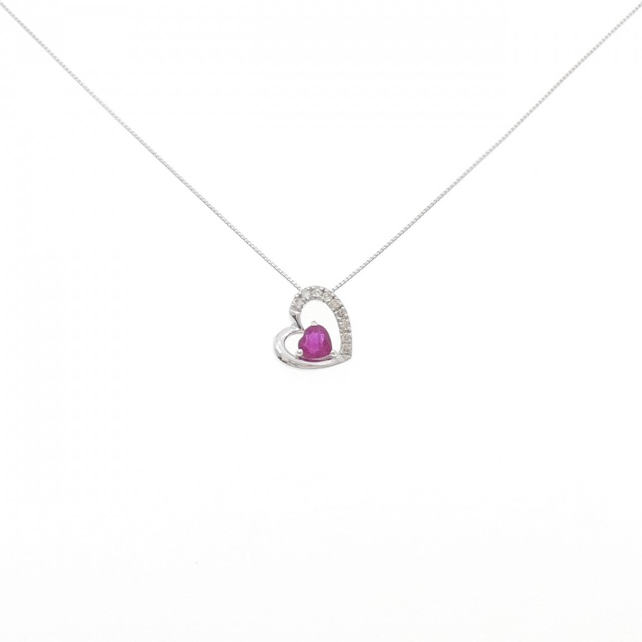 K18WG ハート ルビー ネックレス 0.30CT