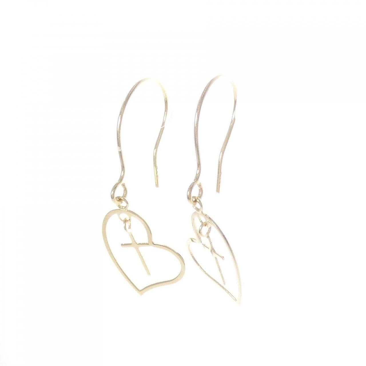 K18YG Heart x Cross Earrings