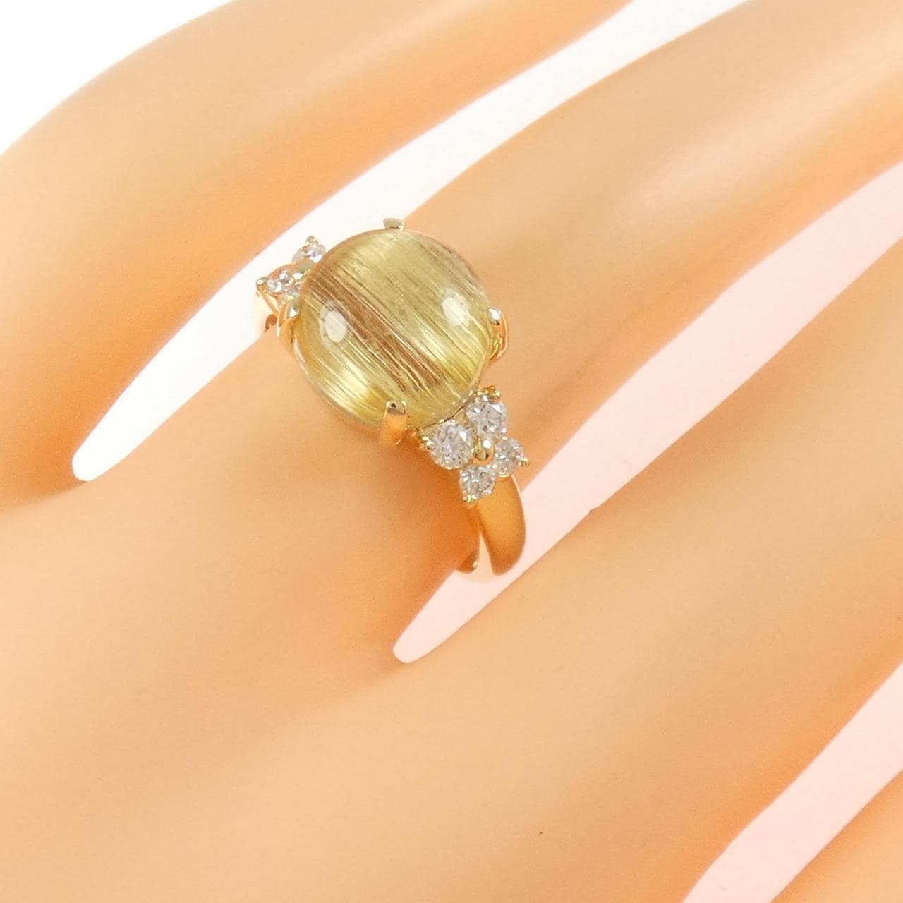 K18YG フラワー ルチルクオーツ リング 4.22CT