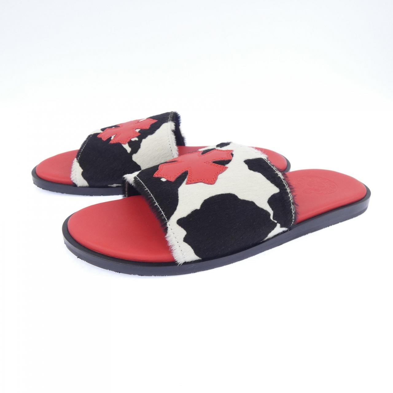 クロムハーツ CHROME HEARTS カウストライプ レッドクロスパッチ サンダル