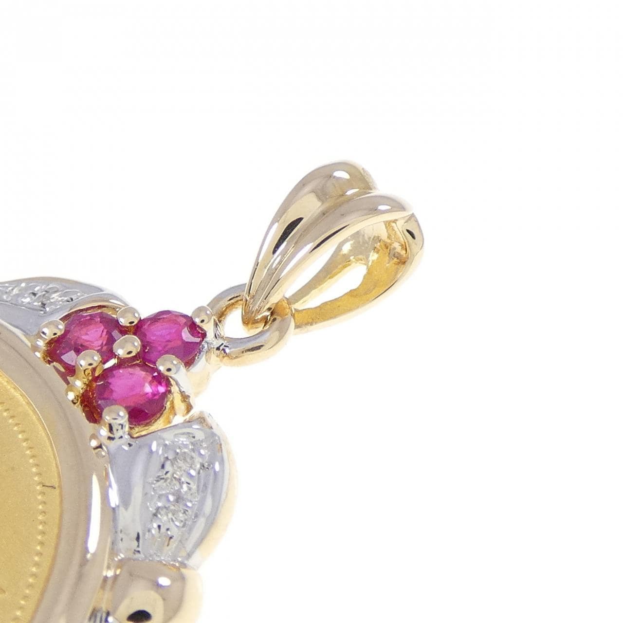 585/585WG(枠) カラーストーン コイン ペンダント