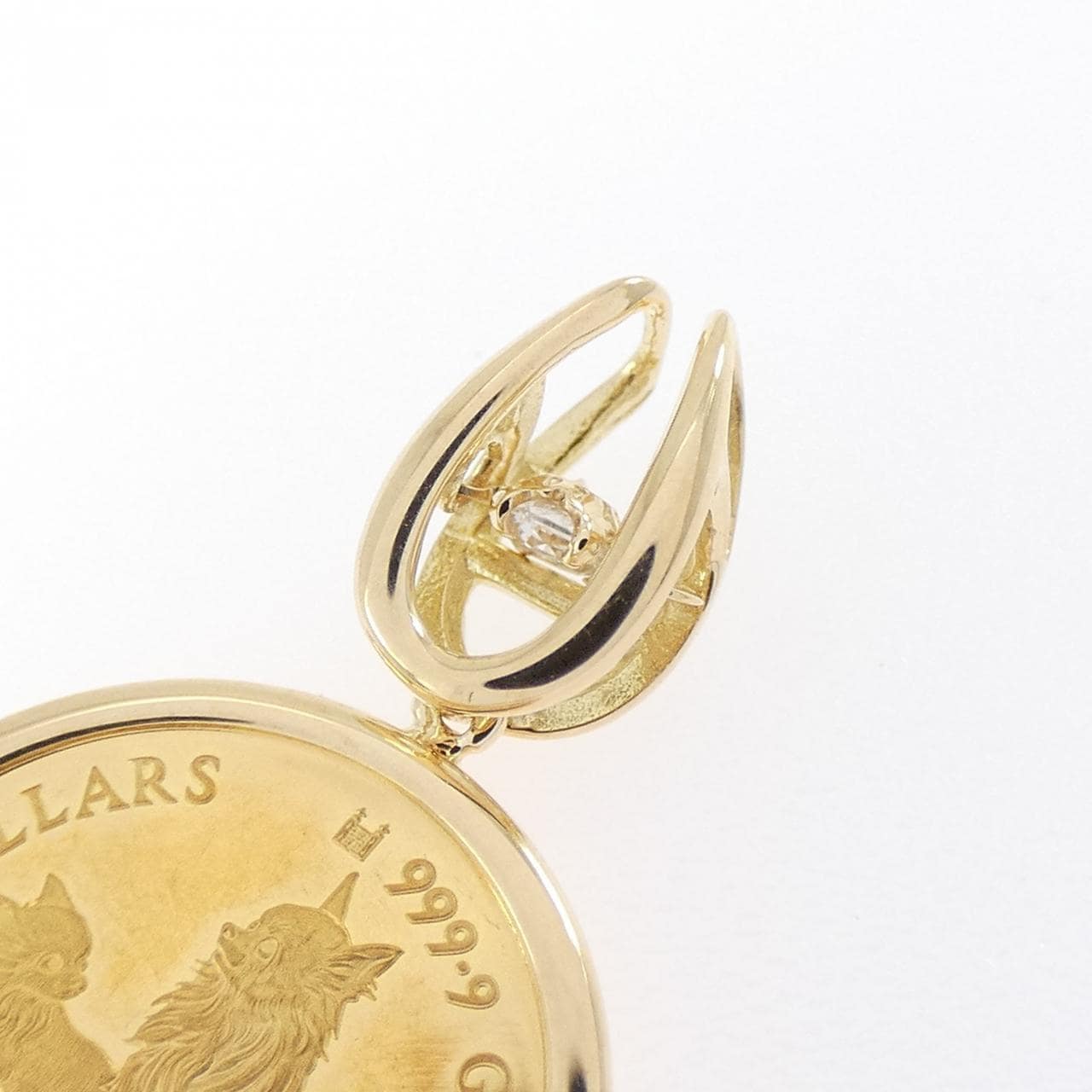 K18YG(枠) ダイヤモンド コイン ペンダント 0.02CT