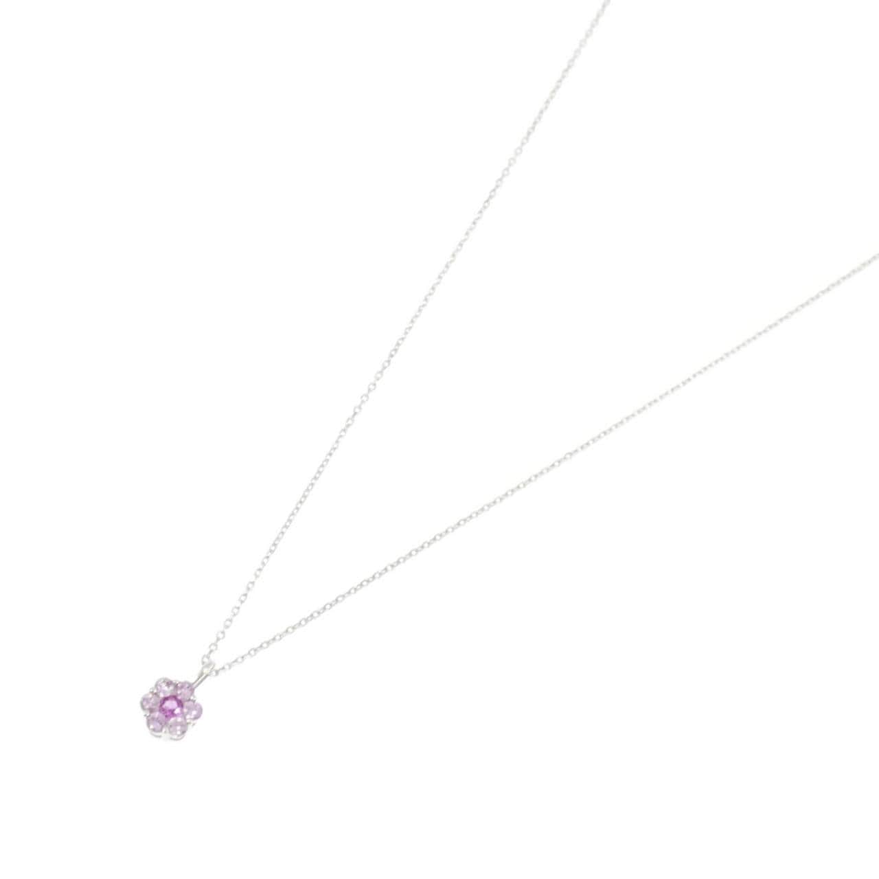 K18WG フラワー サファイヤ ネックレス 0.33CT