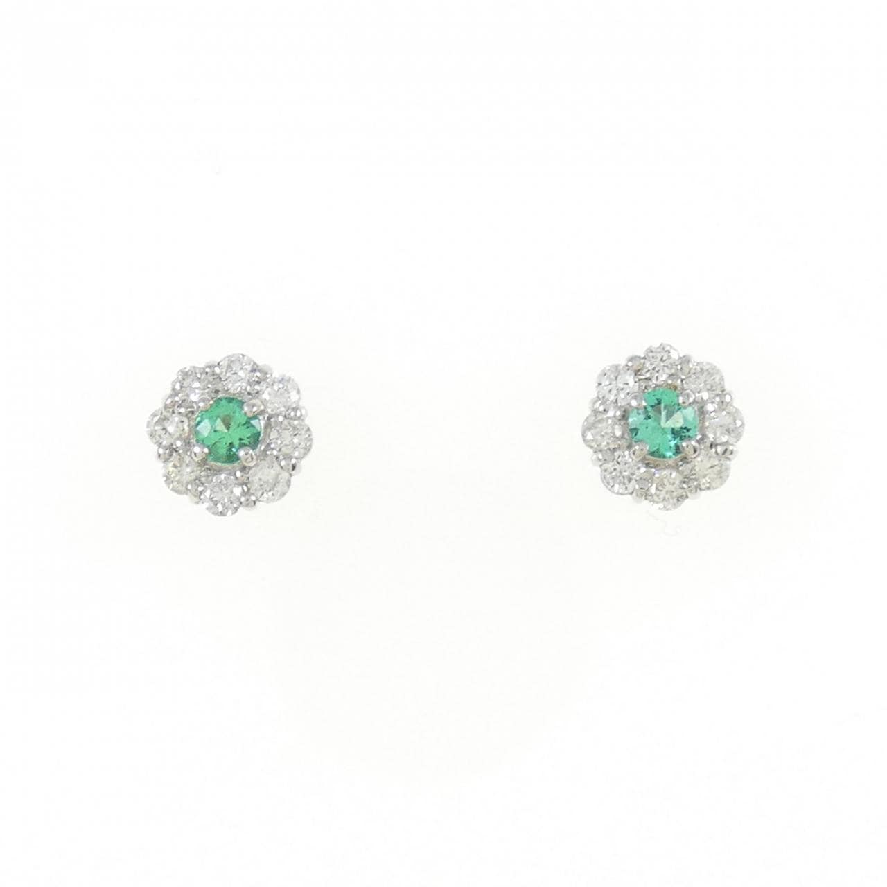 [BRAND NEW] PT Flower Emerald Earrings 0.10CT
