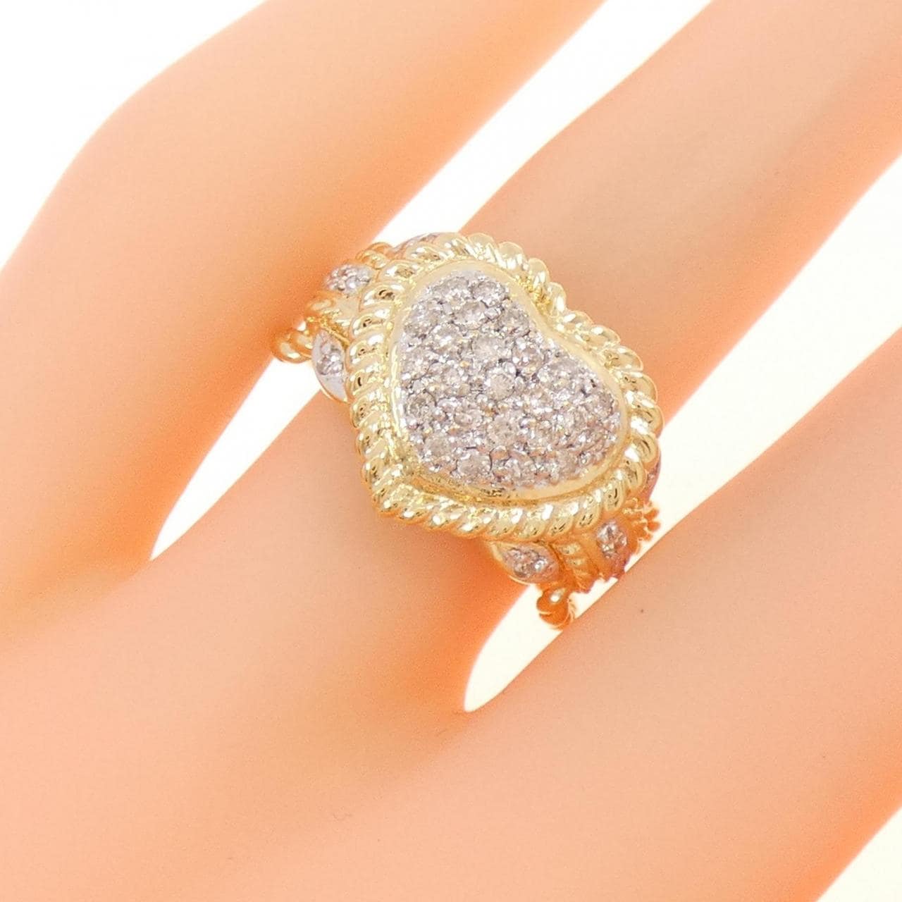 K18YG/K18WG パヴェ ハート ダイヤモンド リング 0.35CT