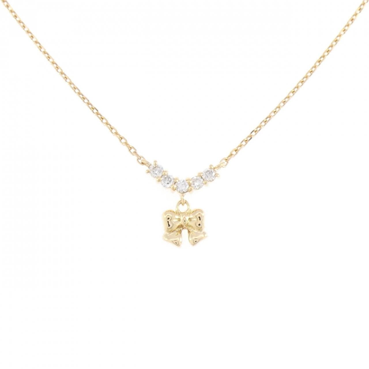 K18YG リボン ダイヤモンド ネックレス 0.15CT