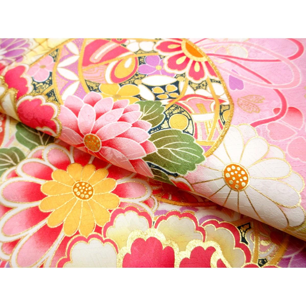 【未使用品】振袖　友禅金彩加工　刺繍入りボカシ染