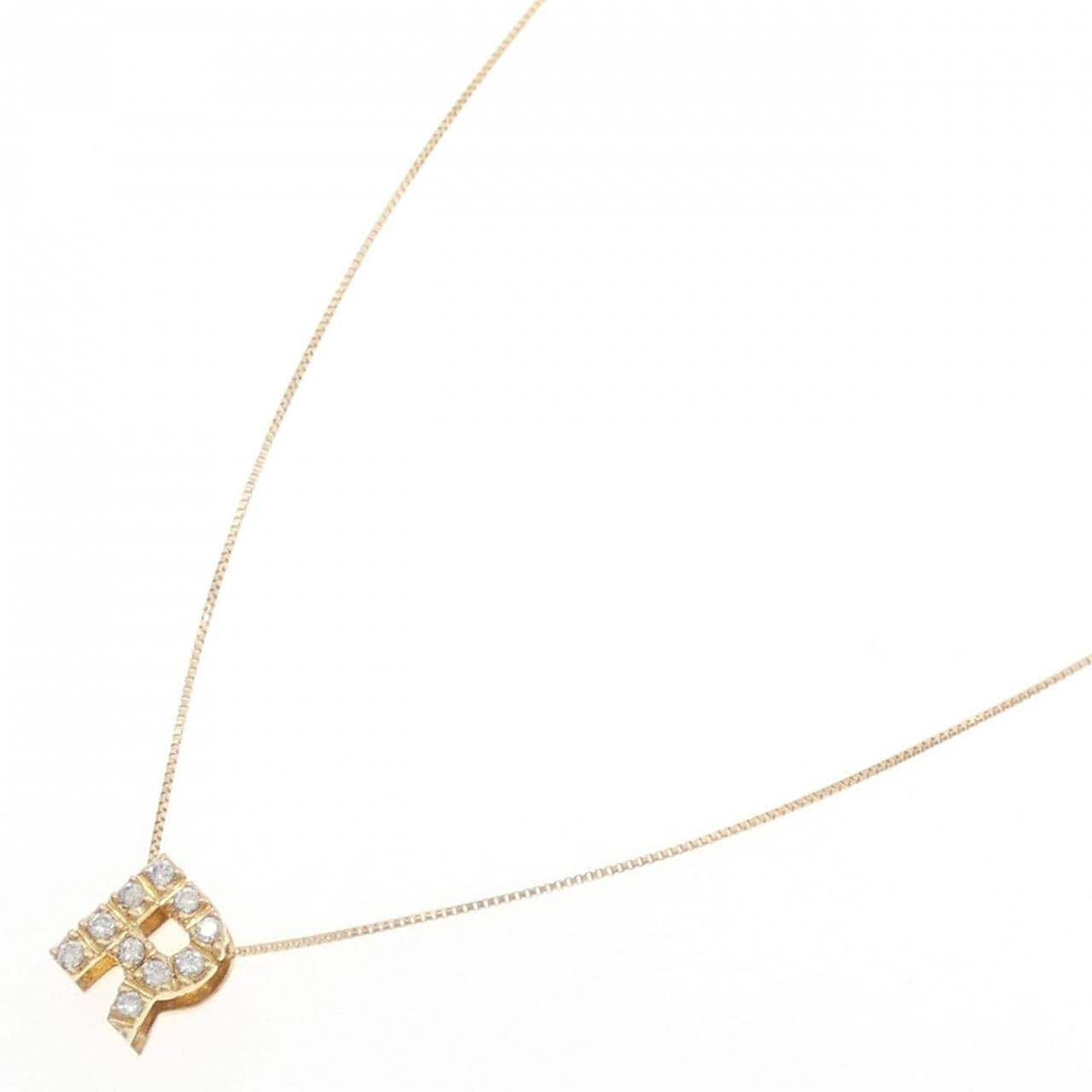 K18YG Initial R Diamond Necklace 0.13CT