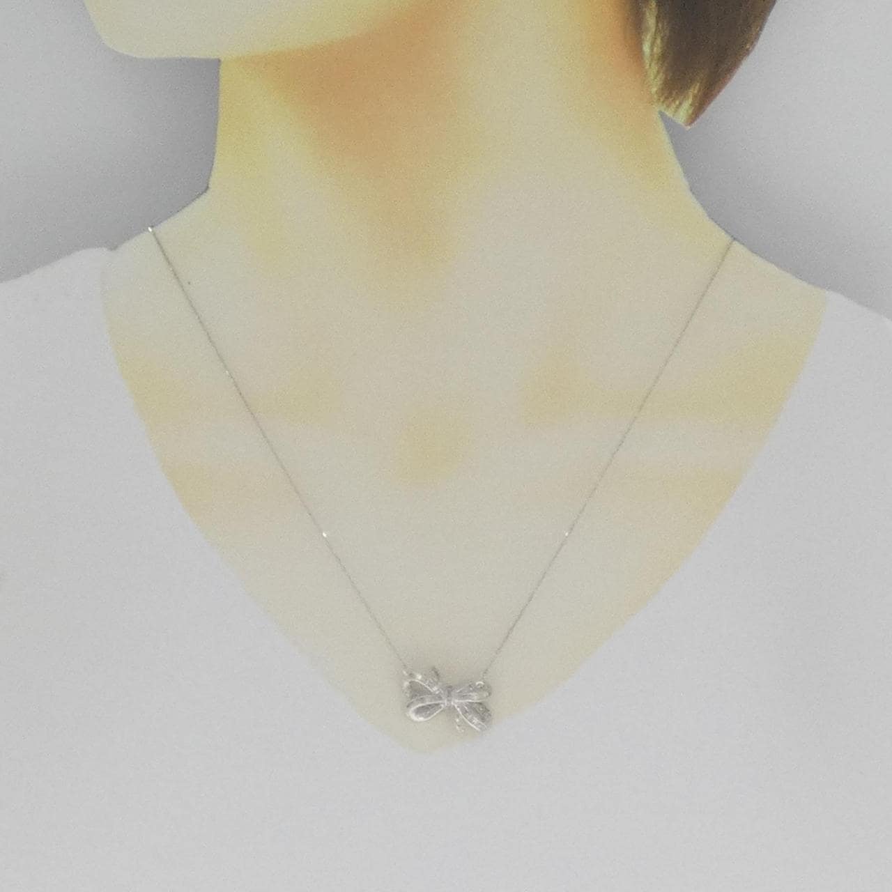 K18WG ribbon Diamond necklace 0.35CT