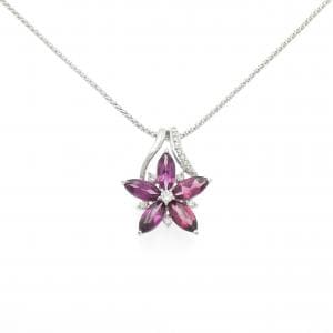 K18WG フラワー ガーネット ネックレス 3.40CT