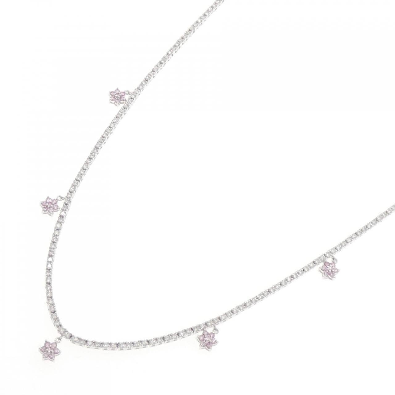 K18WG フラワー ピンクダイヤモンド ネックレス 0.34CT
