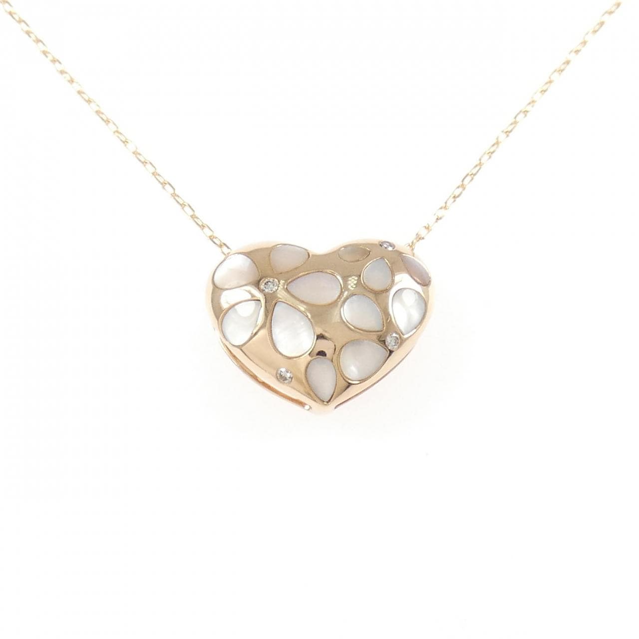 K18PG フラワー×ハート マザーオブパール ネックレス