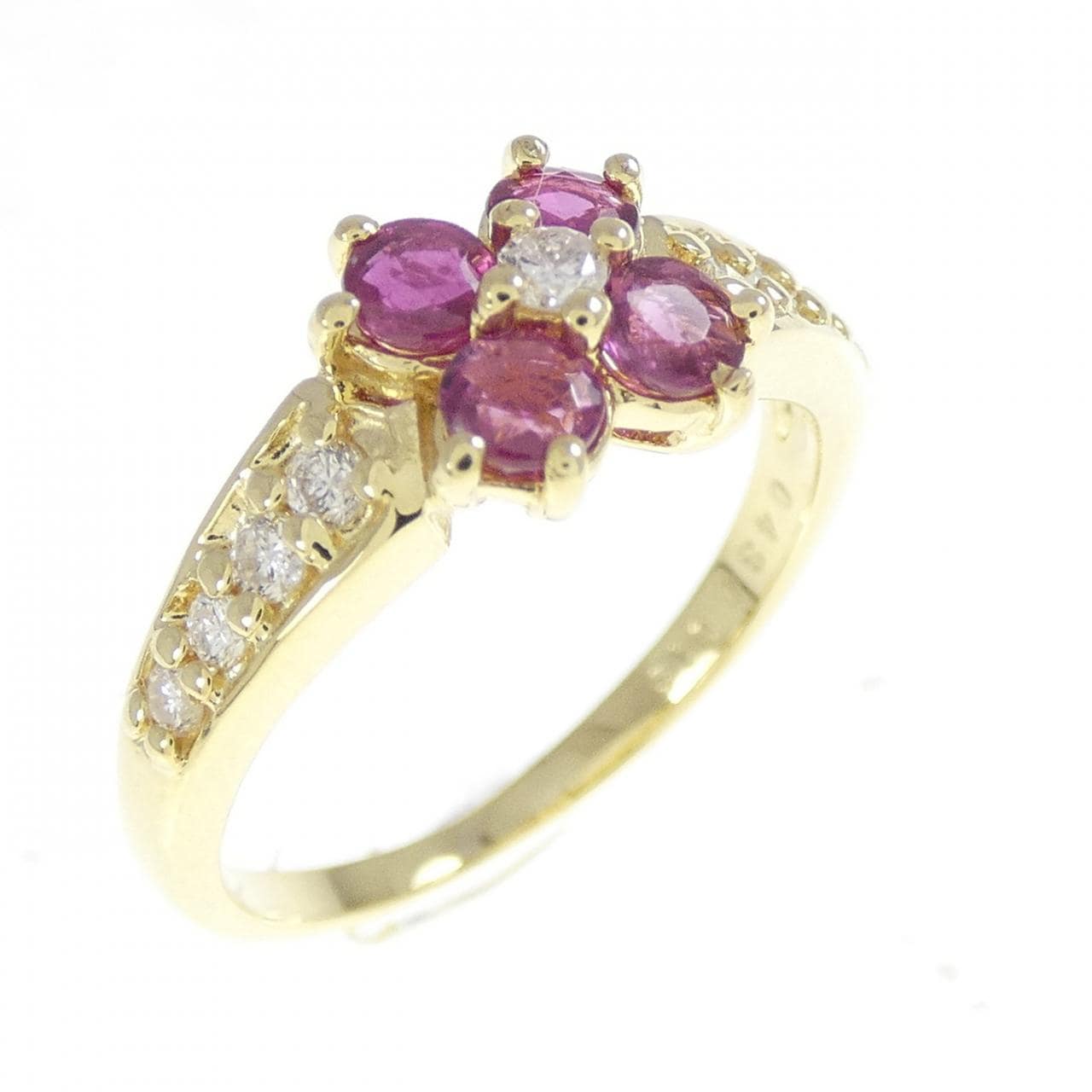 K18YG フラワー ルビー リング 0.43CT