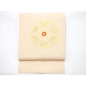 【未使用品】名古屋帯　塩瀬染帯　友禅金彩加工　刺繍入り