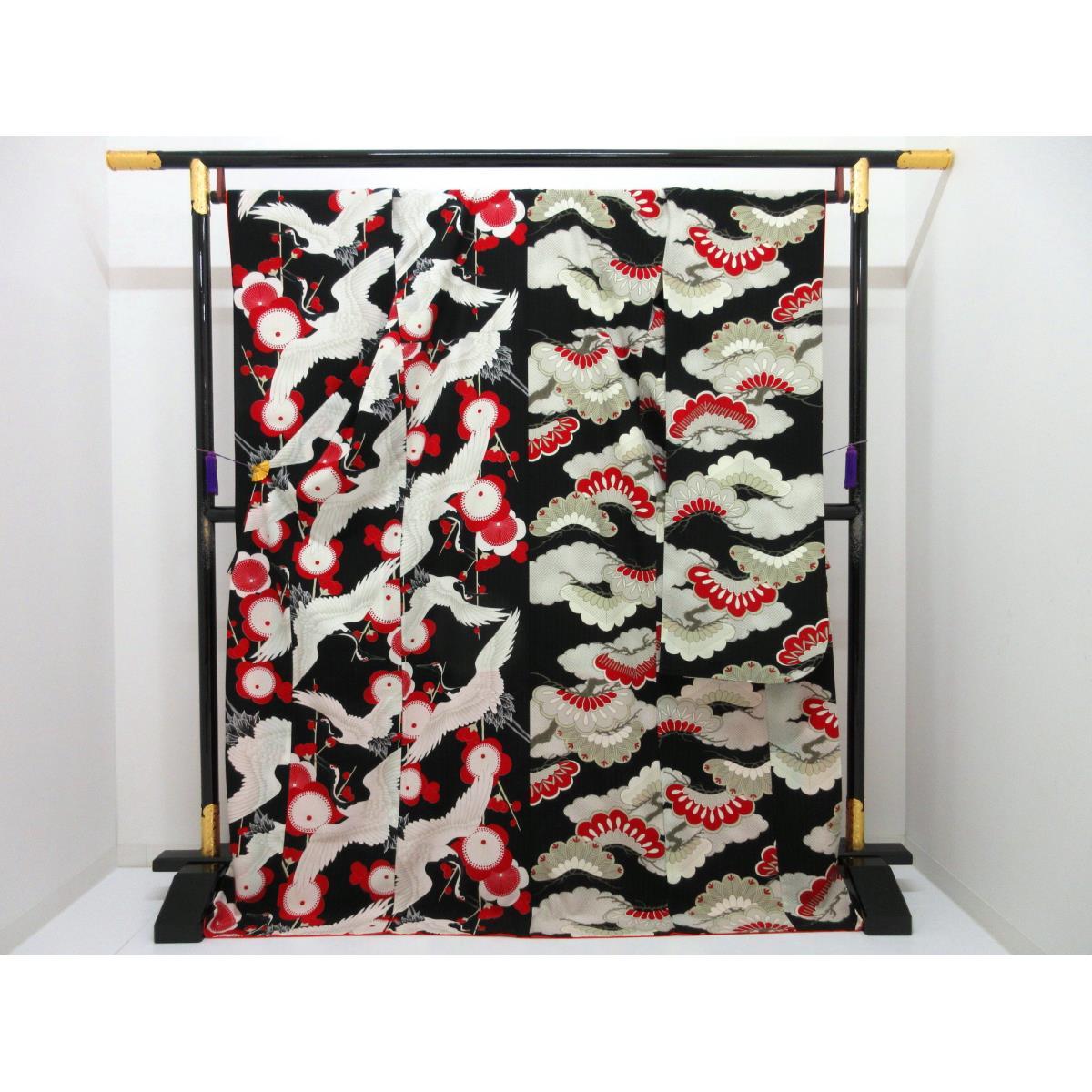 化繊　振袖　片身替わり