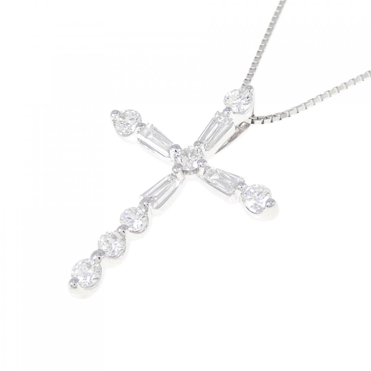 750WG/K18WG Cross Diamond Necklace 0.58CT