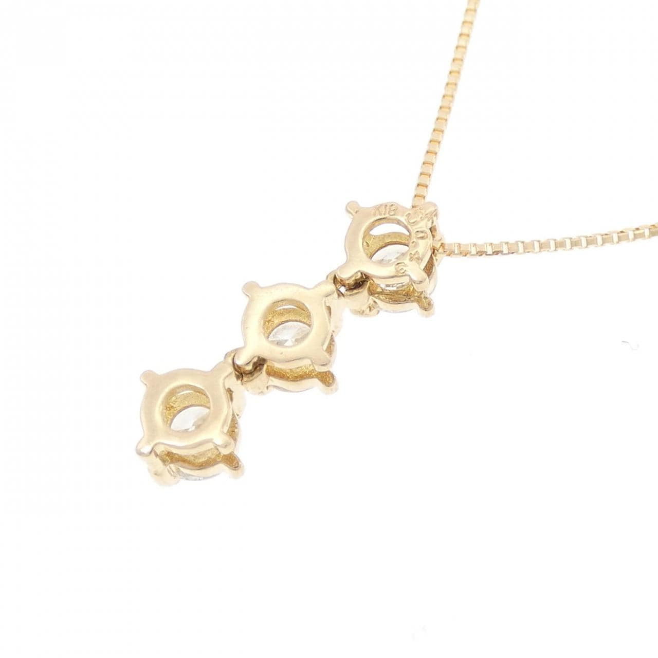 K18YG 2WAY スリーストーン ダイヤモンド ネックレス 0.43CT