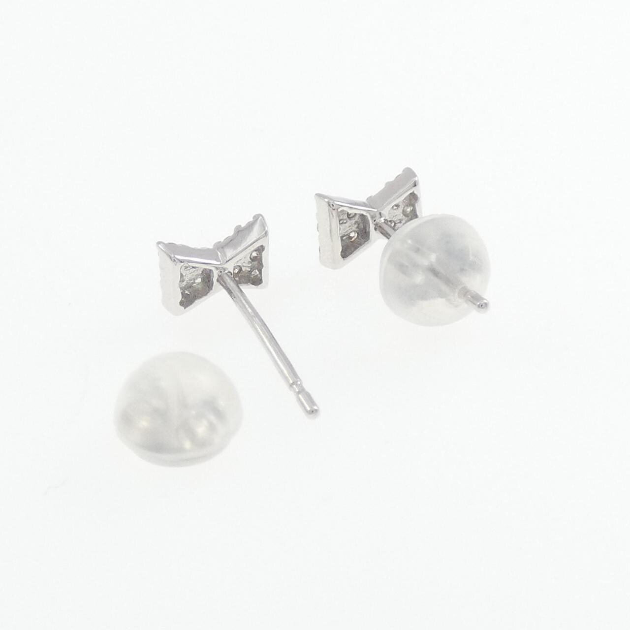 K14WG リボン ダイヤモンド ピアス 0.10CT
