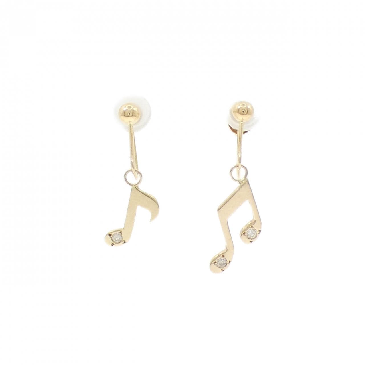 K18YG 音符 ダイヤモンド イヤリング 0.05CT