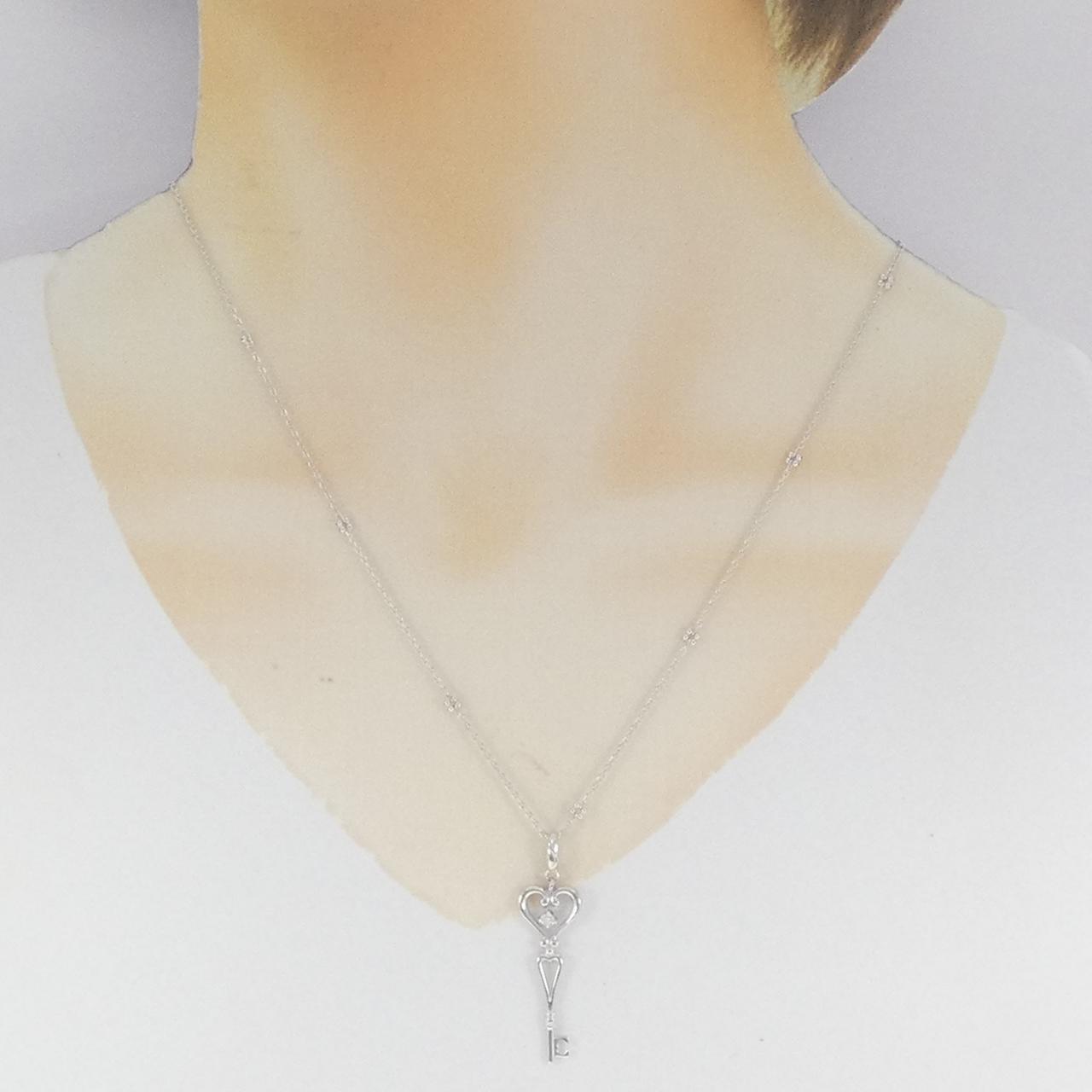 K18WG ハート×キー ダイヤモンド ネックレス 0.05CT