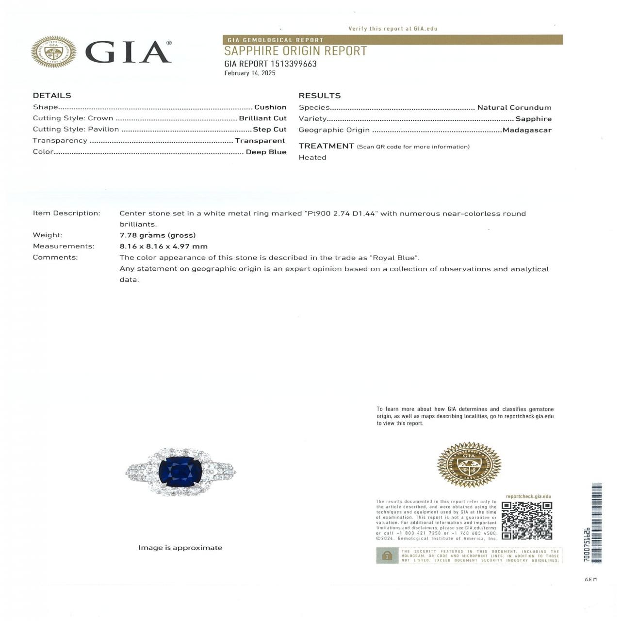 PT サファイヤ リング 2.74CT マダガスカル産