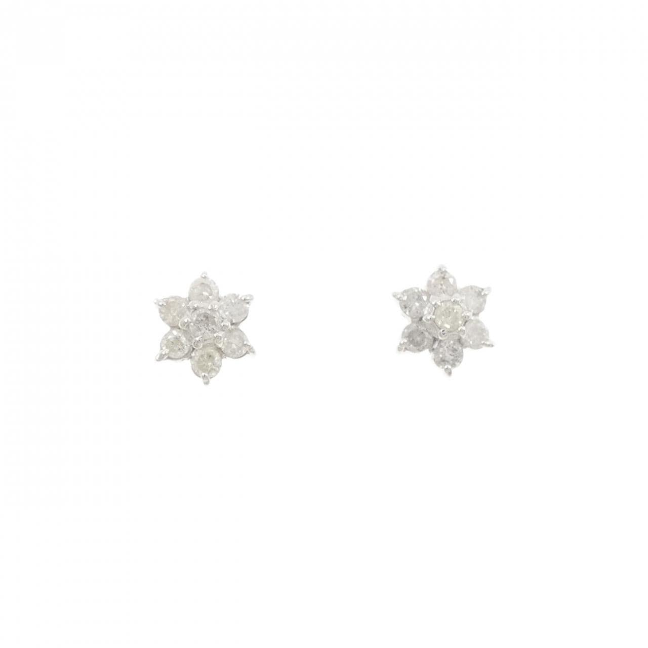 K14WG フラワー ダイヤモンド ピアス 0.30CT