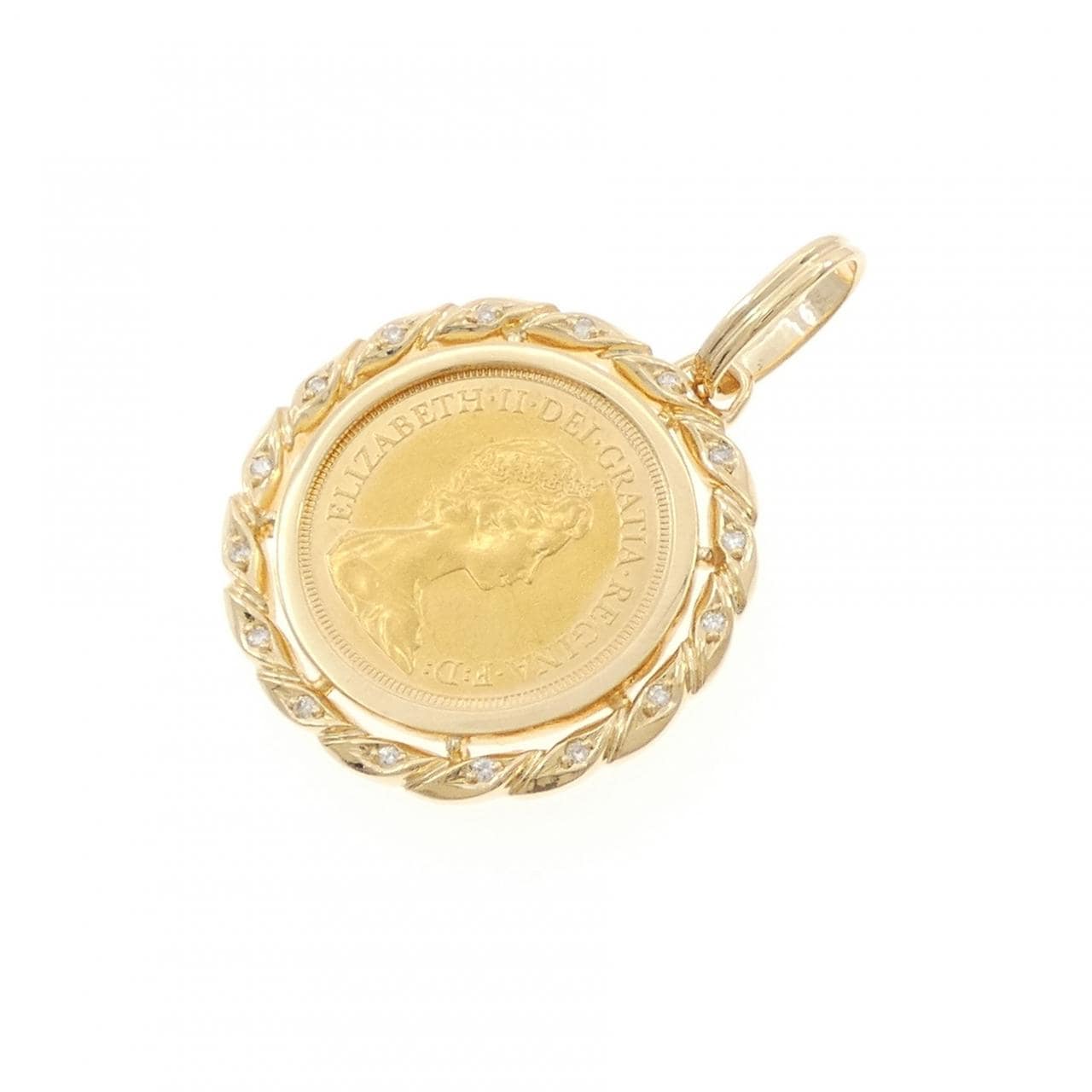 K18YG(枠) ダイヤモンド コイン ペンダント 0.15CT