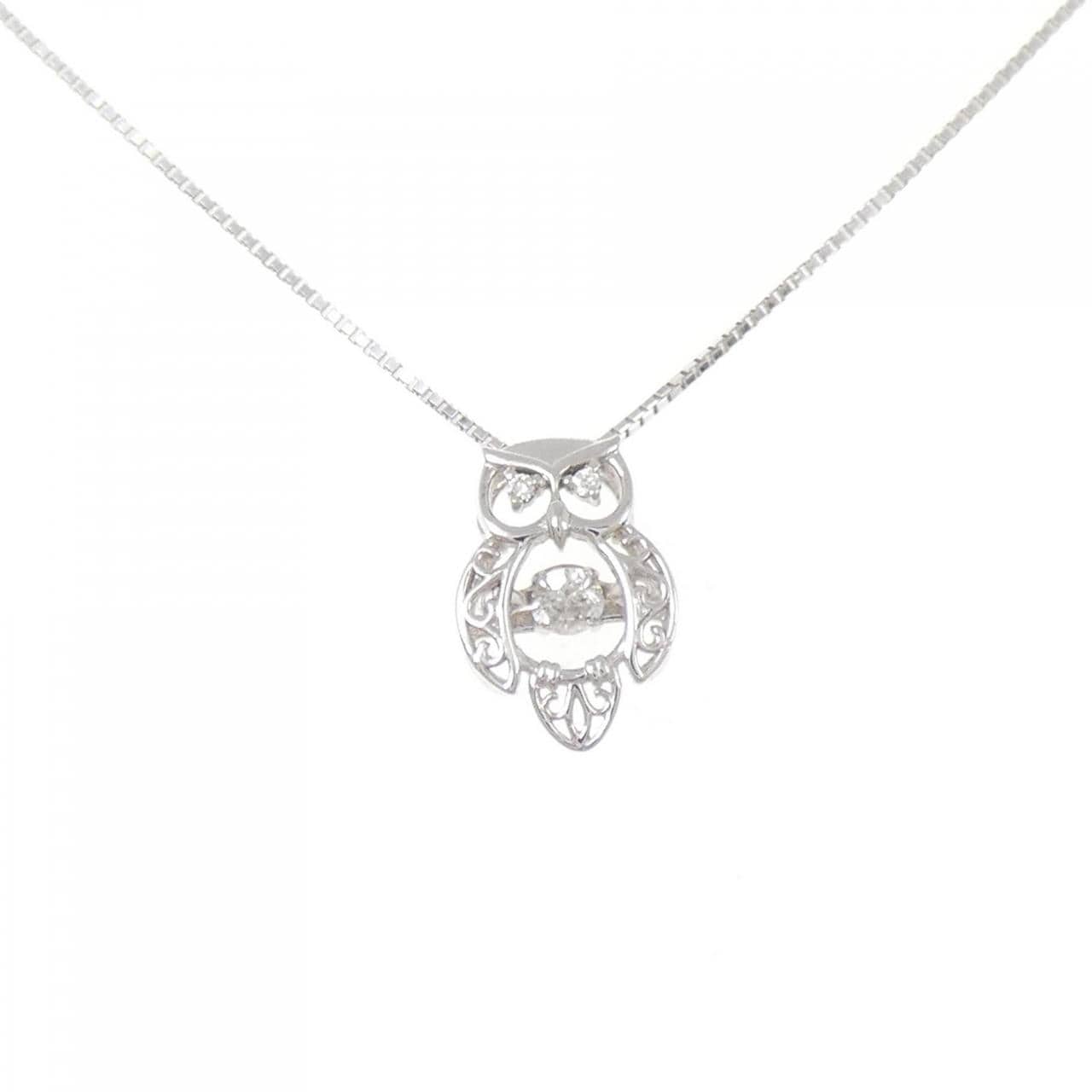 K18WG フクロウ ダイヤモンド ネックレス 0.10CT