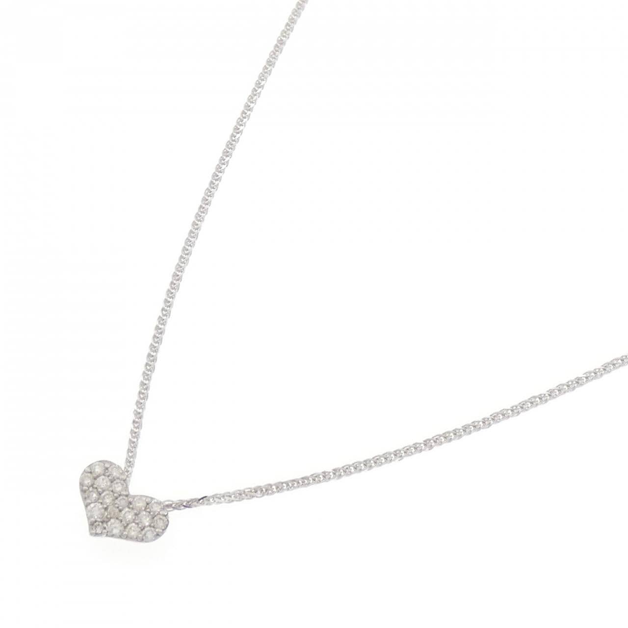 K18WG/750WG ハート パヴェ ダイヤモンド ネックレス 0.2CT