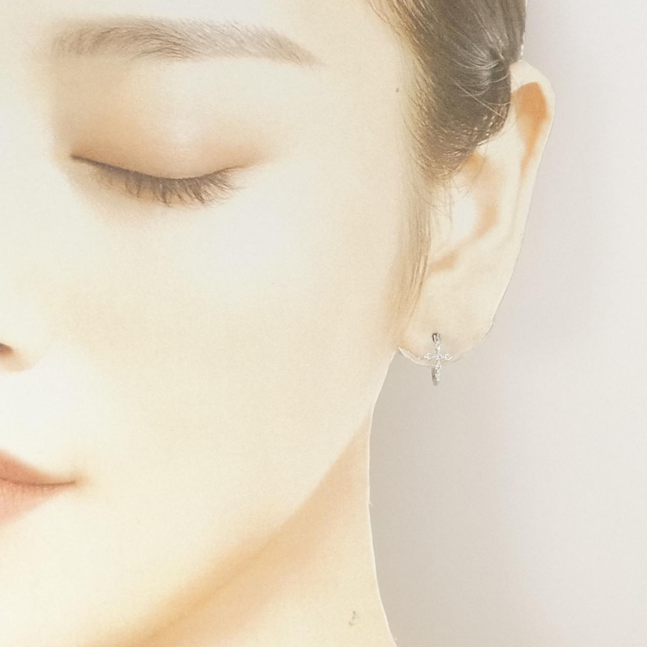 K18WG クロス ダイヤモンド ピアス 0.14CT