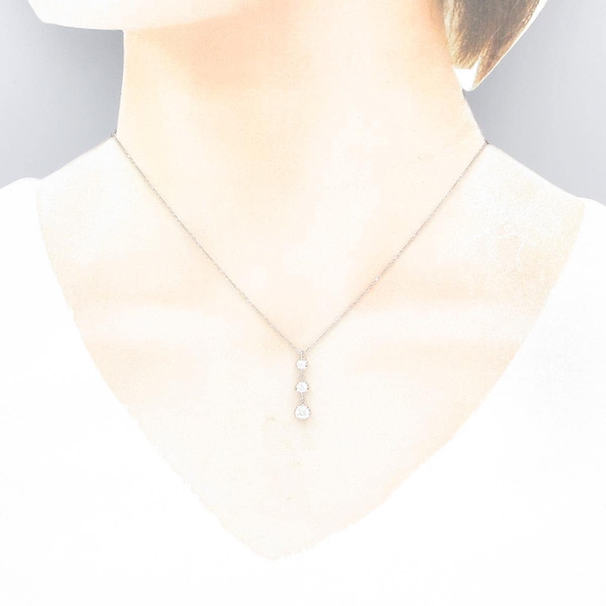3石のダイヤモンドが輝くネックレス 40cm K18WG ☆セール価格☆ tienda