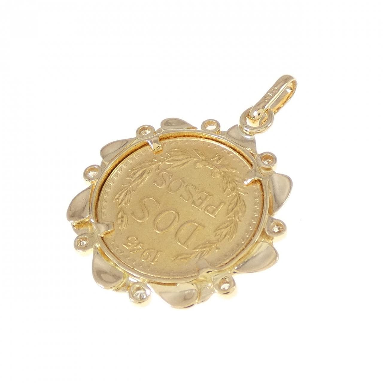 K18YG frame Diamond coin pendant