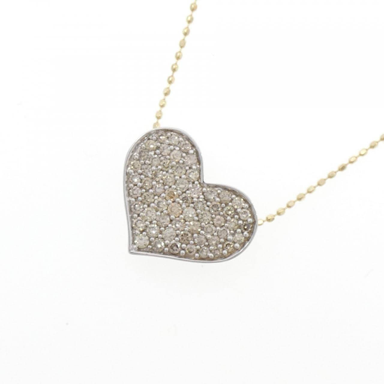 K18WG/K18YG パヴェ ハート ダイヤモンド ネックレス 0.50CT