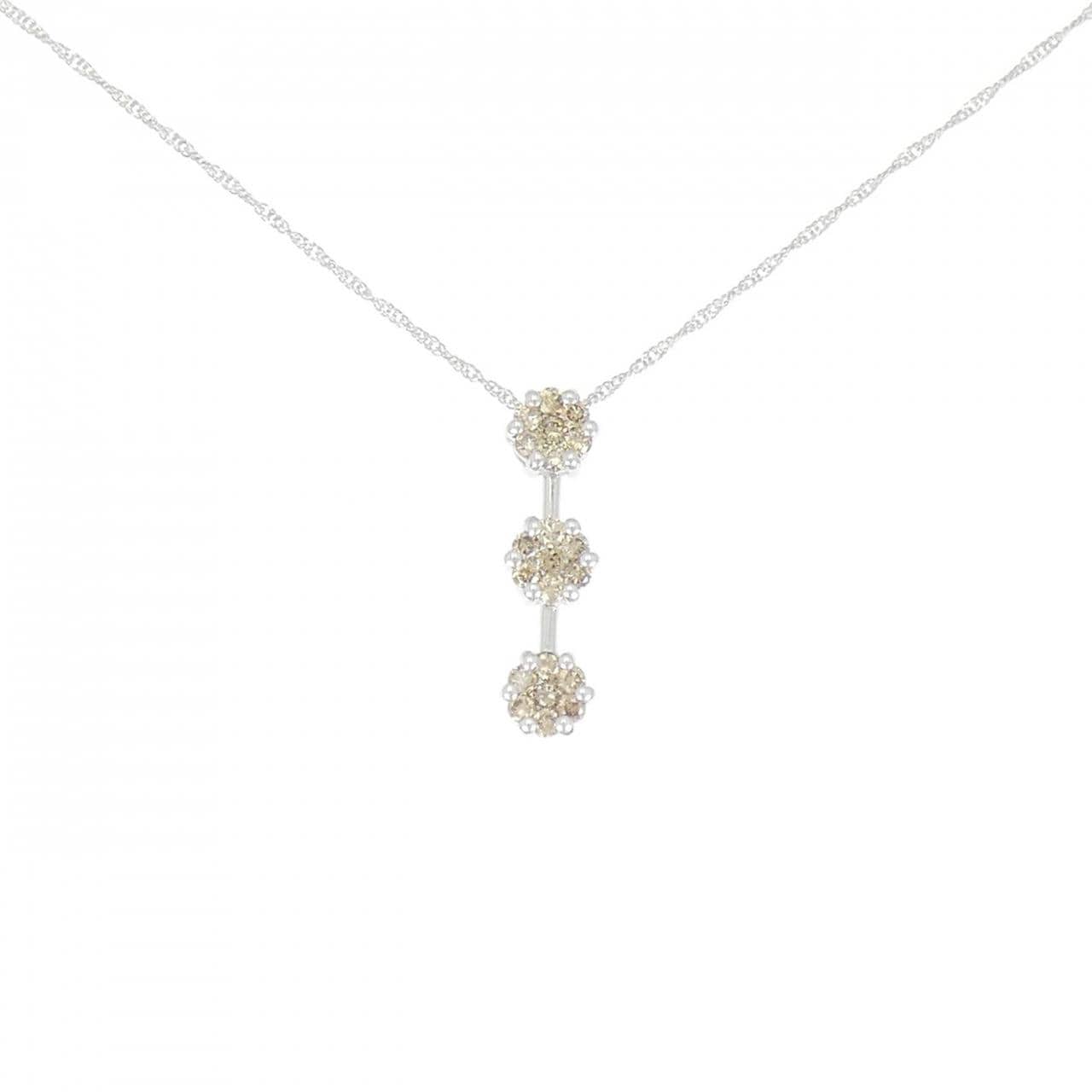 K18WG フラワー ダイヤモンド ネックレス