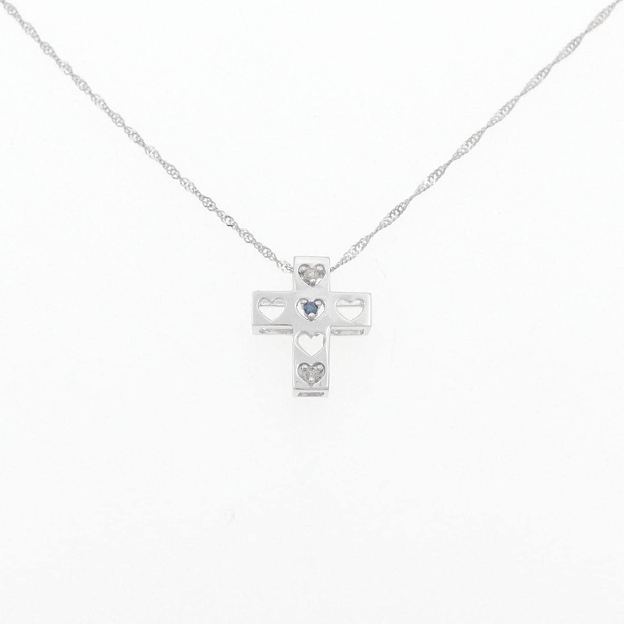 K18WG クロス×ハート ダイヤモンド ネックレス 0.03CT