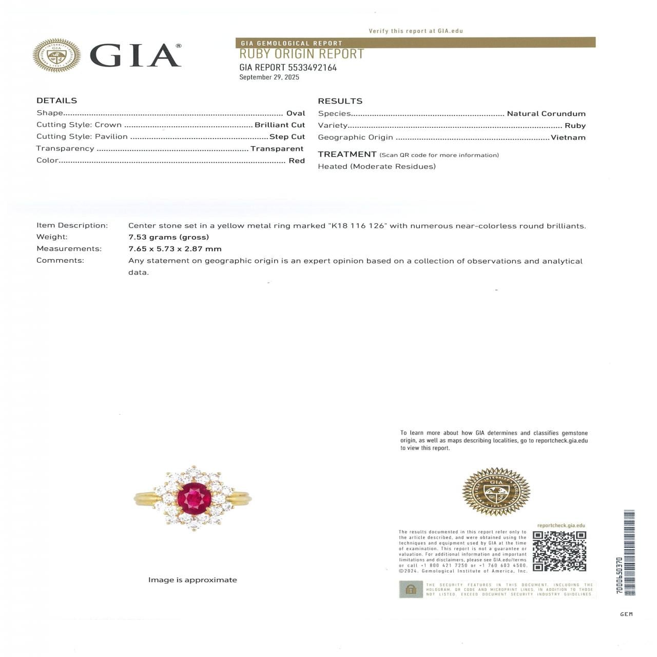 K18YG ルビー リング 1.16CT