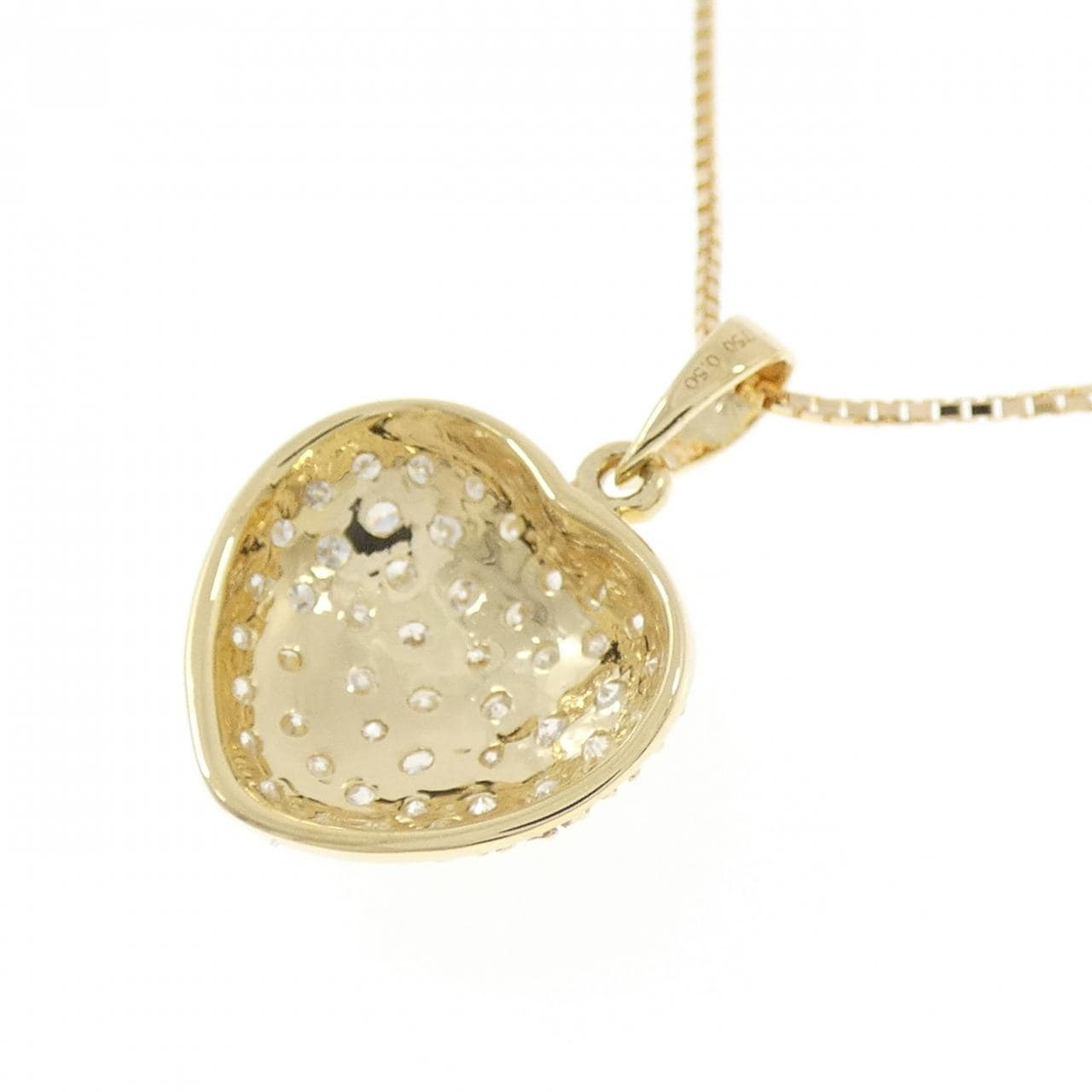 750YG/K18YG ハート パヴェ ダイヤモンド ネックレス 0.50CT