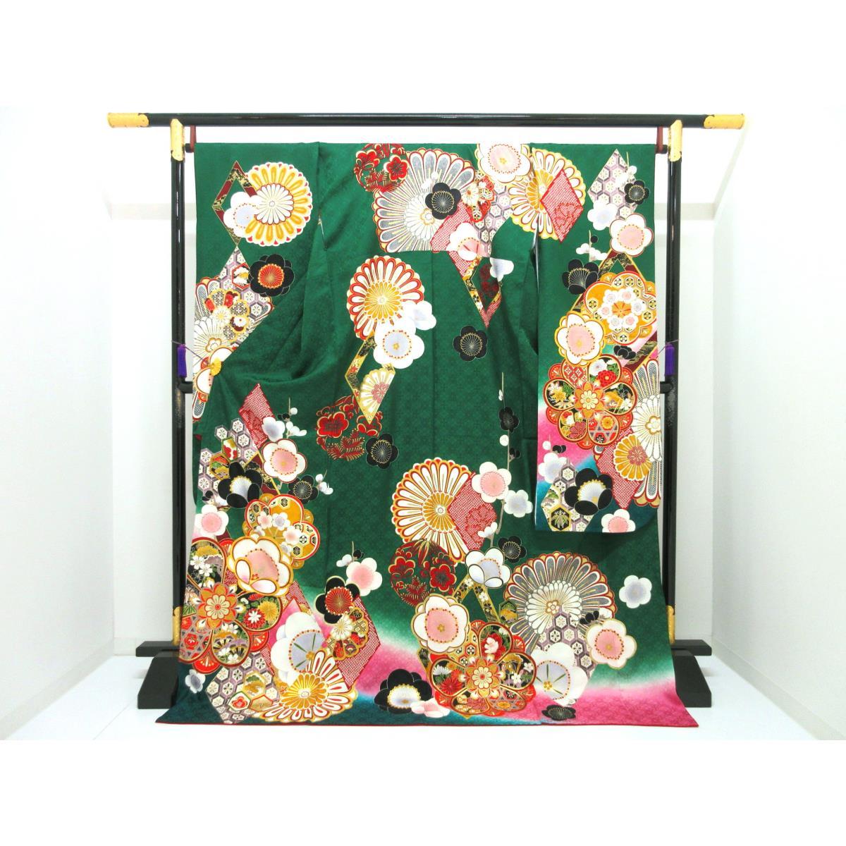 振袖　友禅金彩加工　刺繍入りボカシ染