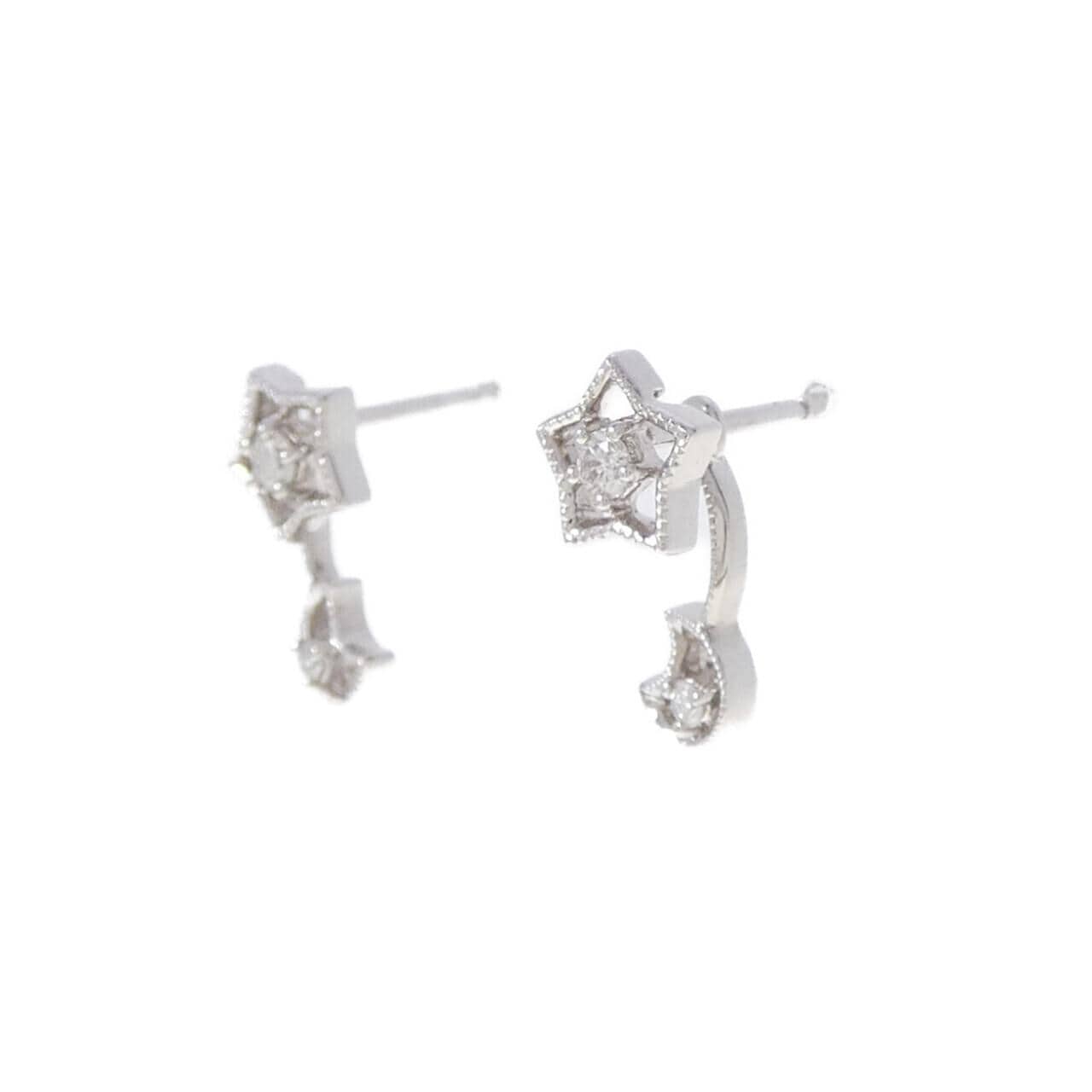 K18WG/750WG 2WAY スター×ムーン ダイヤモンド ピアス 0.10CT