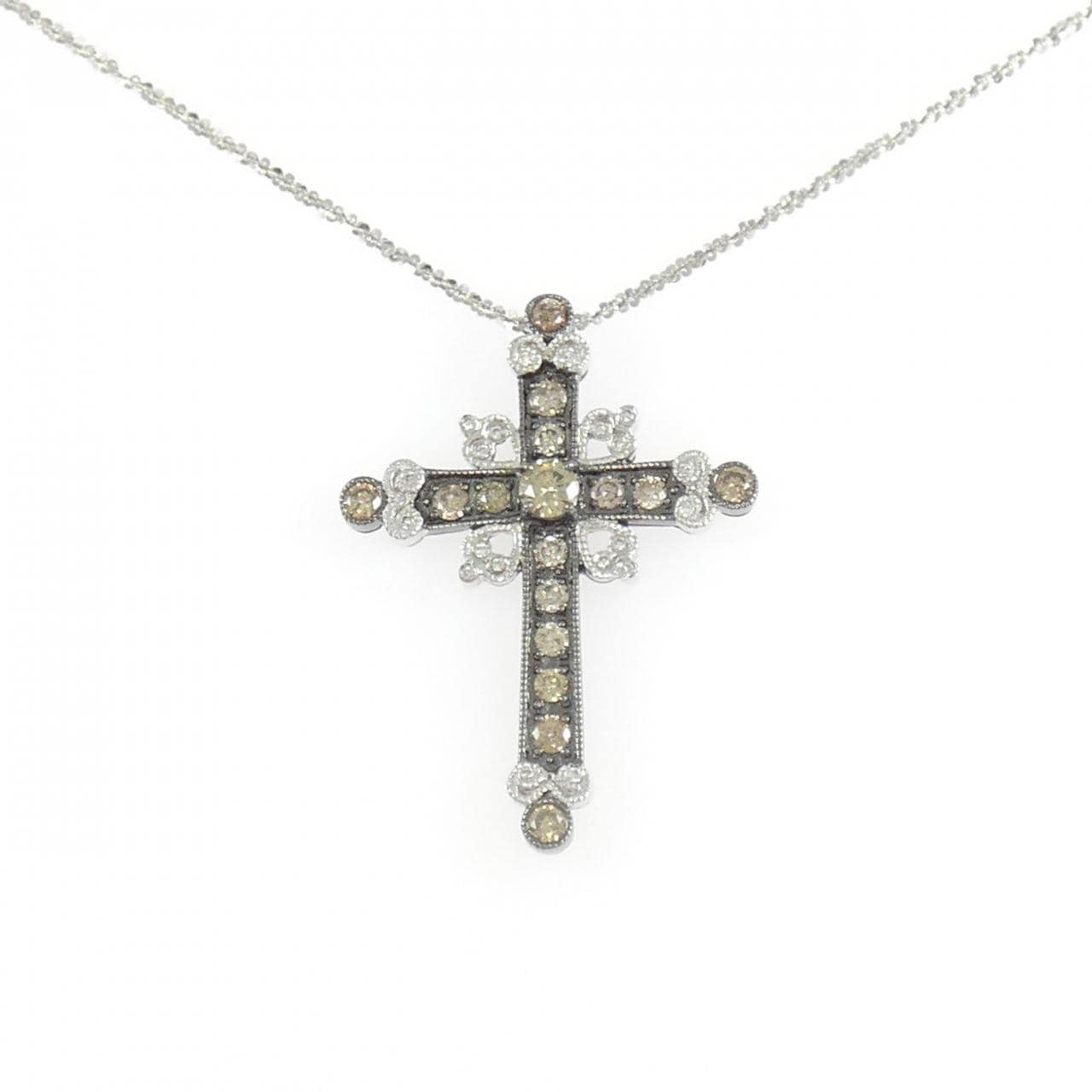 K18WG/K18BG クロス ダイヤモンド ネックレス 0.92CT